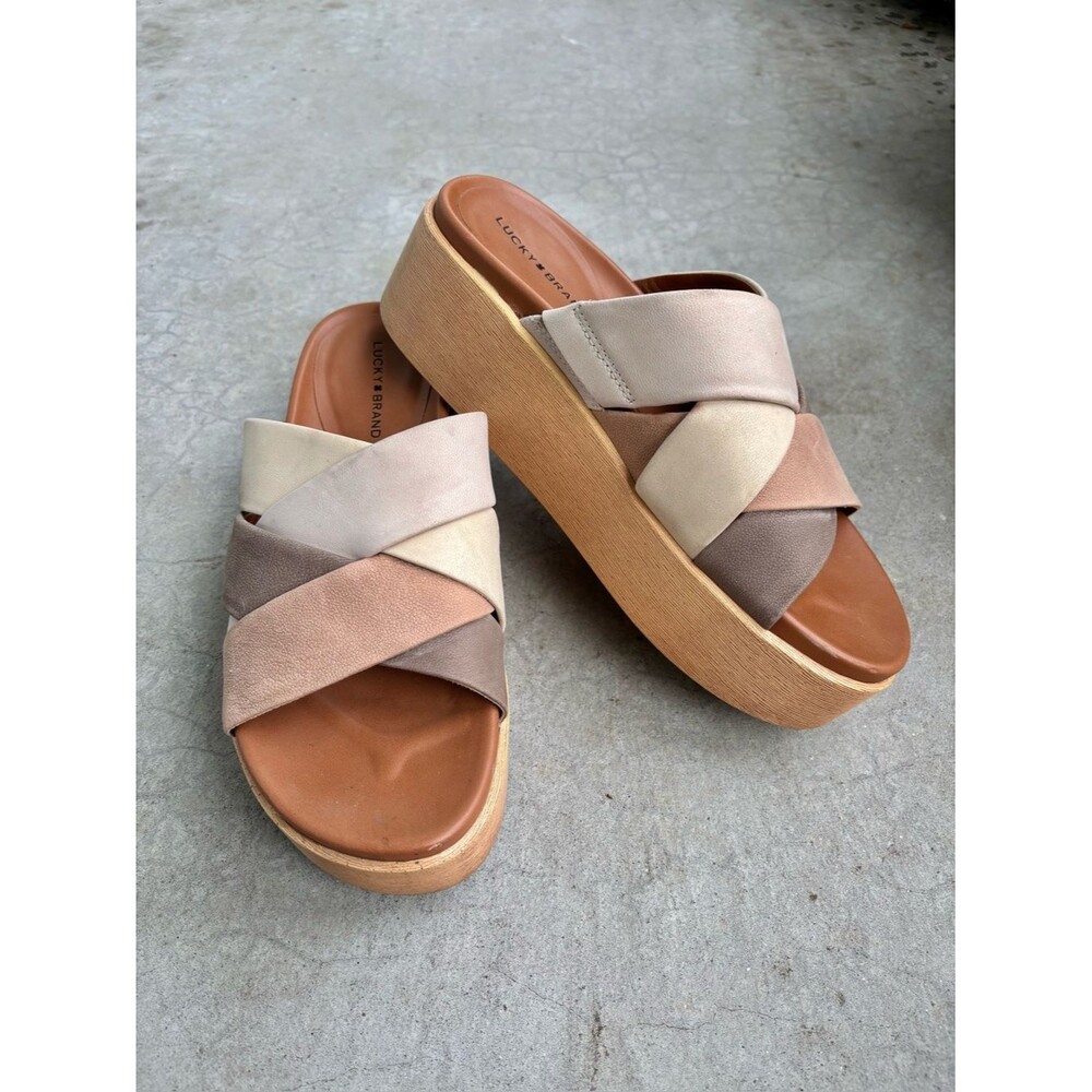 Lucky Brand Dikona Woven Leather Platform Sandals • Boho Wedge Slides • Size 8 - Picture 3 of 11